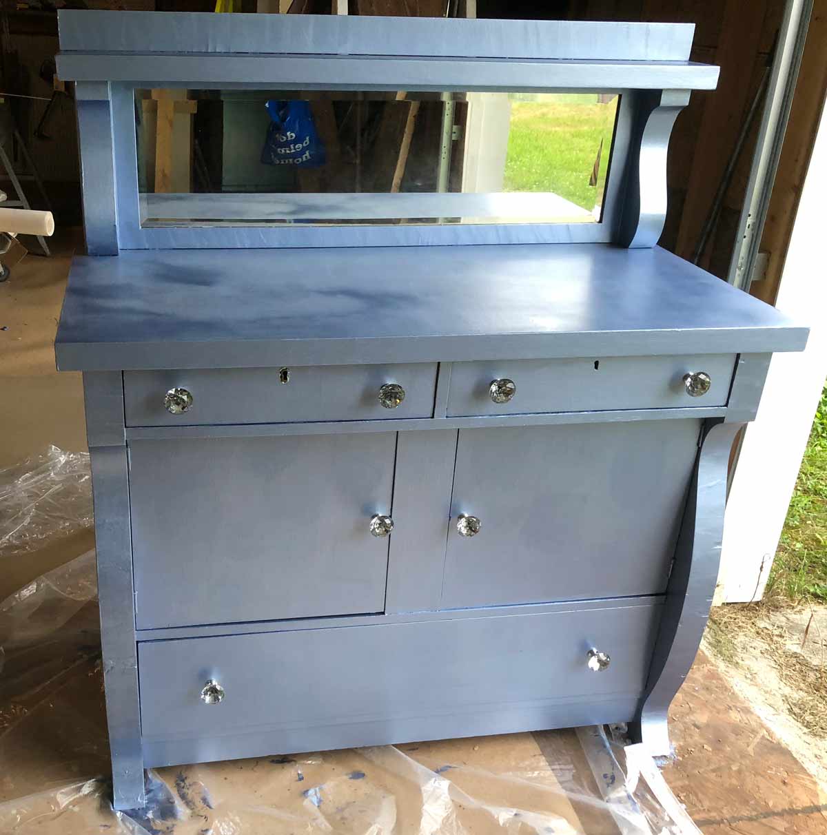Hand-painted Blue Mirrored Hutch